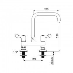 Delabie Robinetterie  | Mélangeur 2 trous sur plage 90 litres / minute DELABIE 5641T2 | DEL-5641T2
