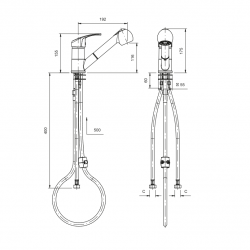 Robinetterie laverie  | Robinet mitigeur à poser douchette extractible 18 litres/minute | MAD-5535