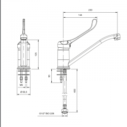 Robinetterie laverie  | Robinet mitigeur commande au coude avec bec orientable débit 17 litres/minute | MAD-5537