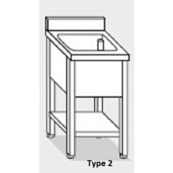 Plonge inox 1 bac avec étagère Profondeur 600 ou 700 largeur de 500 à 800 mm