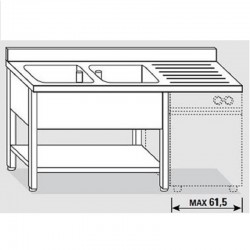 Plonge inox étagère | lave vaisselle | 2 bacs 1600 à 2000 mm