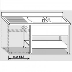 Plonge inox étagère | lave vaisselle | 2 bacs 1600 à 2000 mm