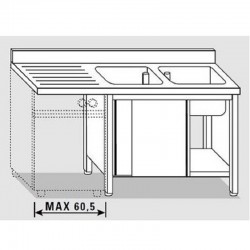 Meuble plonge inox lave vaisselle 1600 à 2000 mm